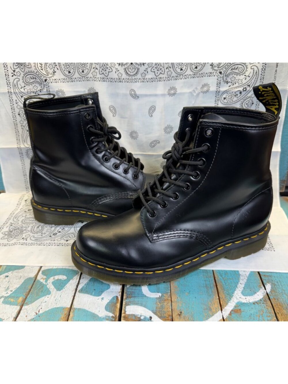Dr. Martens Black Smooth Leather Lace-Up Combat Ankle Boots Men's US 9 EUC